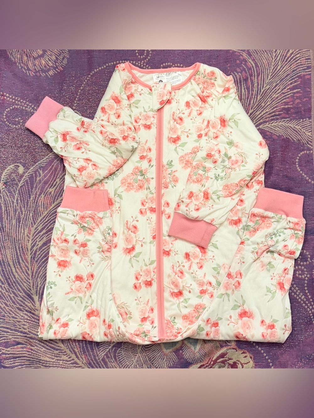 Girls Floral Pink Zip Footless Sleepsuit - Cozy Toddler Pajamas XL